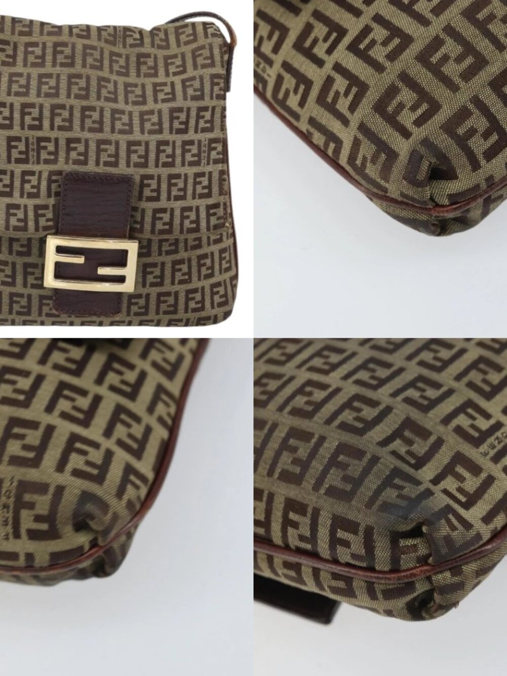 FENDI Zucchino Canvas Shoulder Bag Beige Gold Auth 169575 - Picture 13 of 15